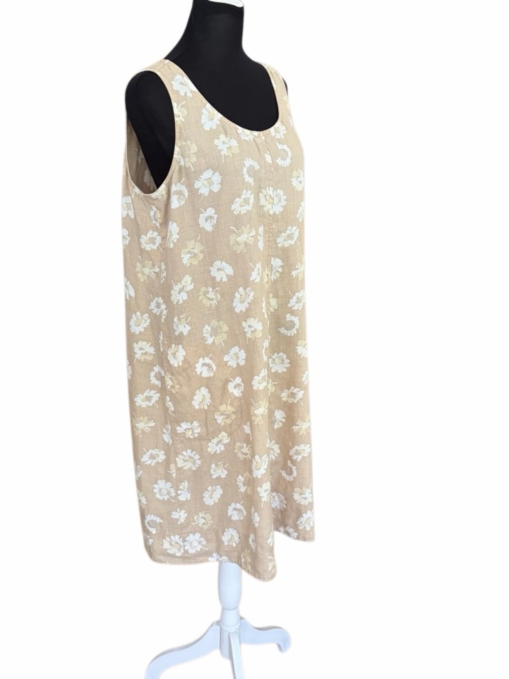 J Jill tan/cream floral sleeveless 100% linen shift dress size M. - Picture 7 of 8